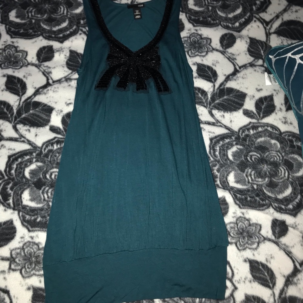 Dark teal and black beading sleeveless top